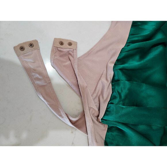 Amanda Uprichard NY Top Body Suit Large Silk Wrap Emerald Green Holiday Top - Picture 12 of 12